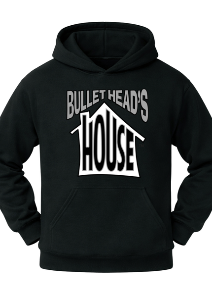 Classic Heavy Cotton Hoodie - Black and Silver Football Logo - House Only