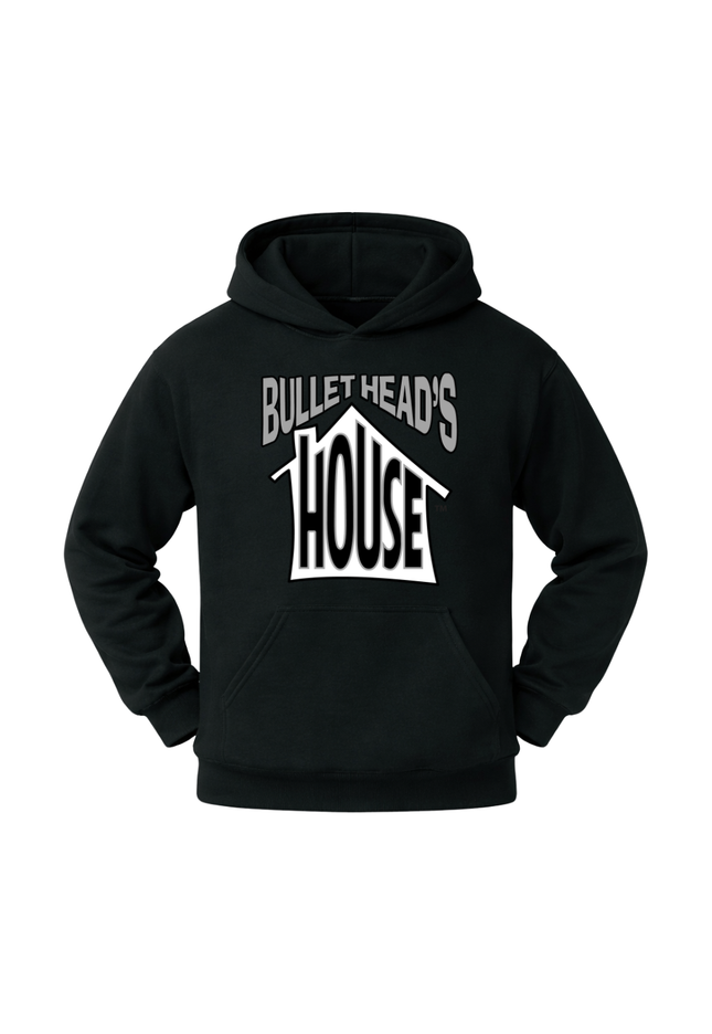 Classic Heavy Cotton Hoodie - Black and Silver Football Logo - House Only